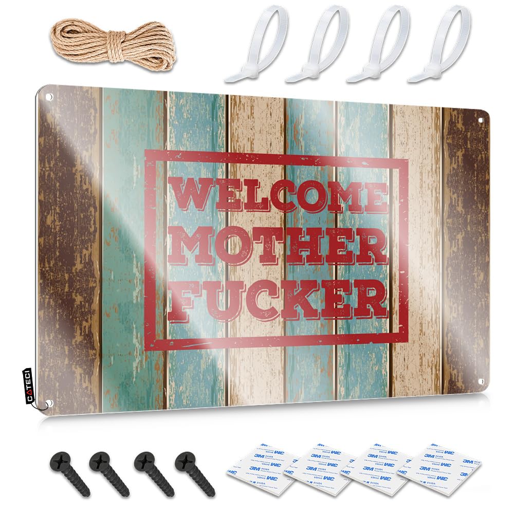 Fzfn Colour Guest Decor Tin Metal Decor - Welcome Mother Fucker Large Metal Wall Art Ready To Hang For Basement(30X40cm)