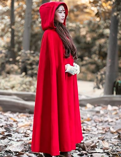 Miniatura 7 de Flygo Capa con capucha de mezcla de lana para mujer, capa de otoño e invierno con capucha, resistente al viento, poncho largo