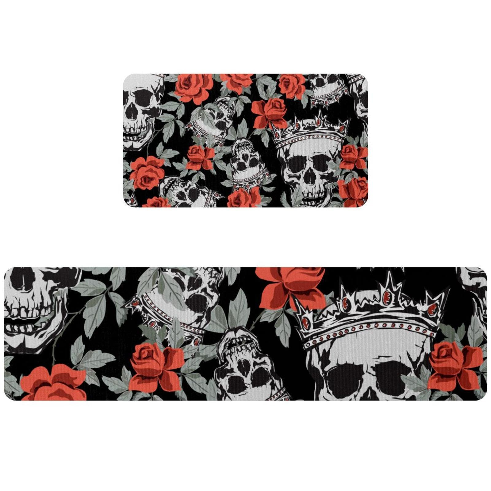 Tapete de cocina absorbente de estilo grunge con alfombras lavables de calavera