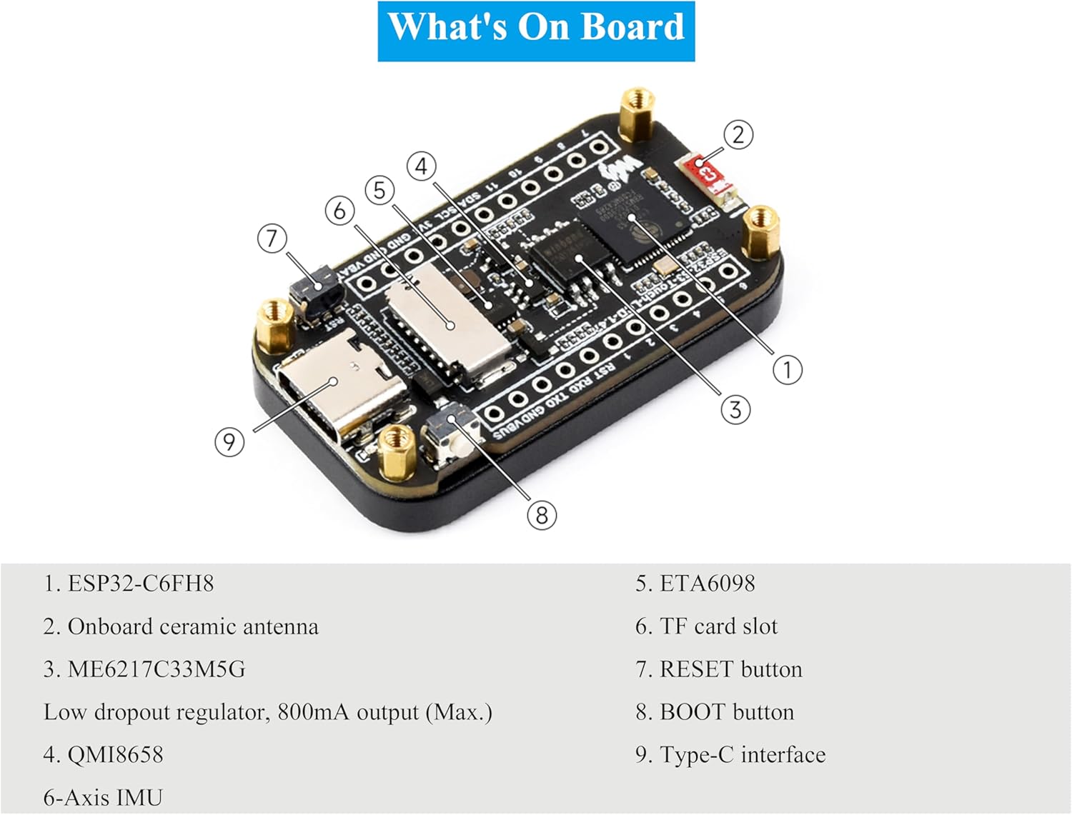 ESP32-C6 1.47inch Touch Display Development Board, 172x320 Resolution IPS LCD, 262K Display Color, Supports W-F-i 6 / BLE 5, 160MHz RISC-V Processor, Type-C, Suitable for AIoT Applications