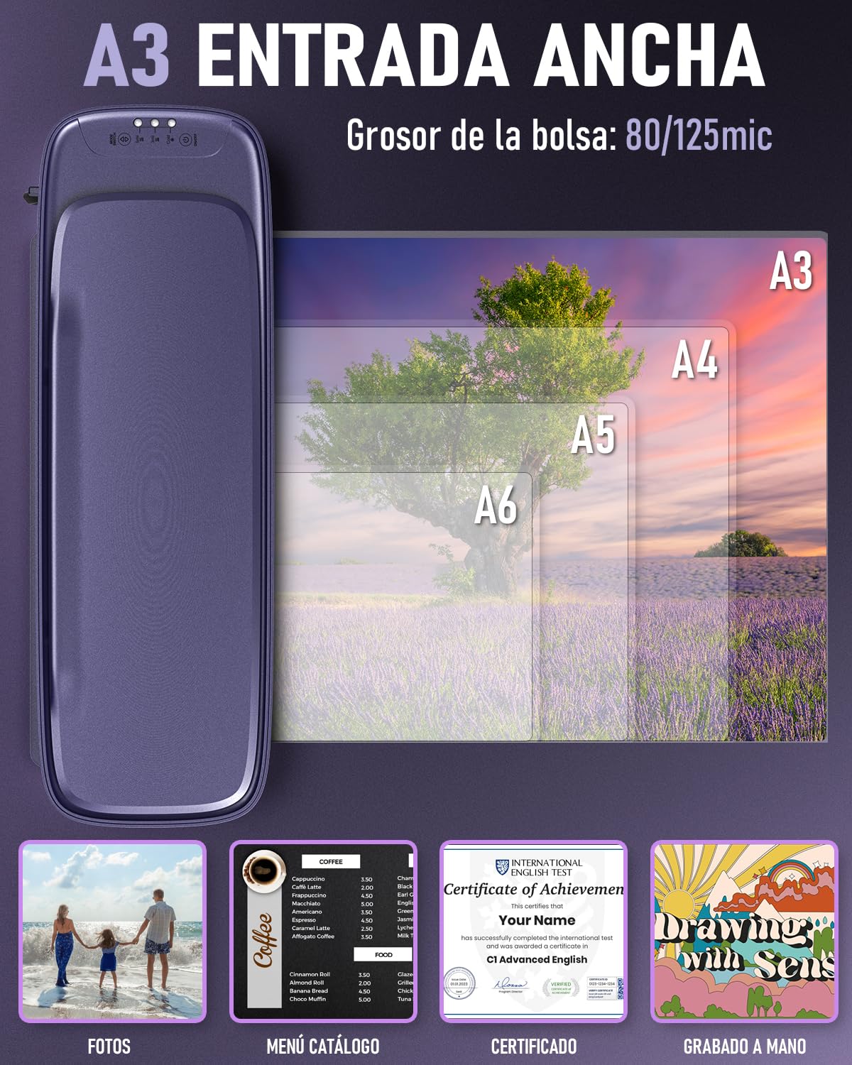Plastificadora A3 con 30 Fundas Plastificar, Frío y Caliente Laminadora para A3 A4 A5 A6, 9 in 1 Maquina Plastificadora con Cortador de Papel y Redondeador para Escolar, Oficina, Hogarar
