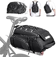 RAINSMORE 15L Waterproof Bike Rear Rack Pannier Bag - 4-in-1 Convertible Backpack Shoulder Bag for Ebike Commuter Travel, Black