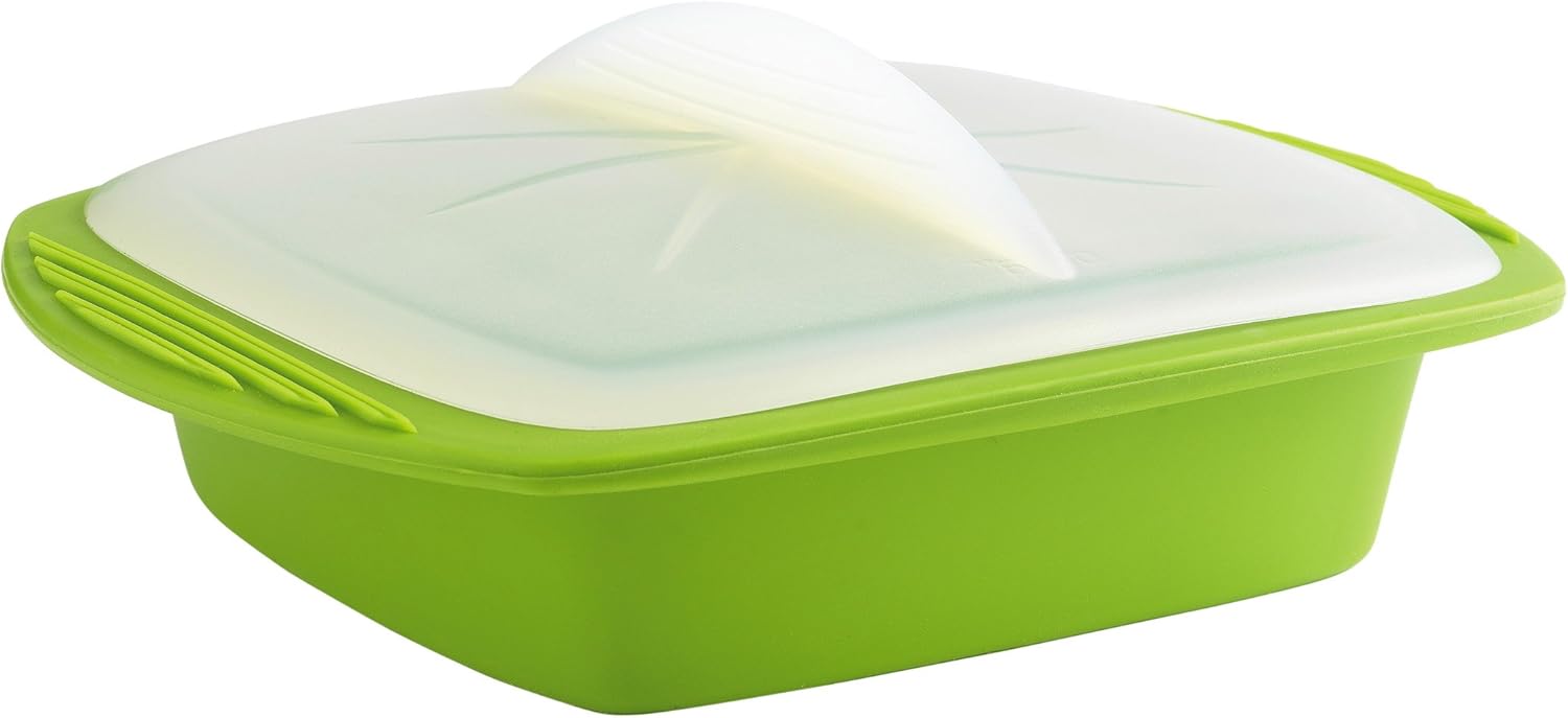 Silicone Minute Cooker - Use in Both Microwave and Oven - Heat Resistant Up to 430 Degrees F, 27oz Rapid Cook Container, Green - By Mastrad
