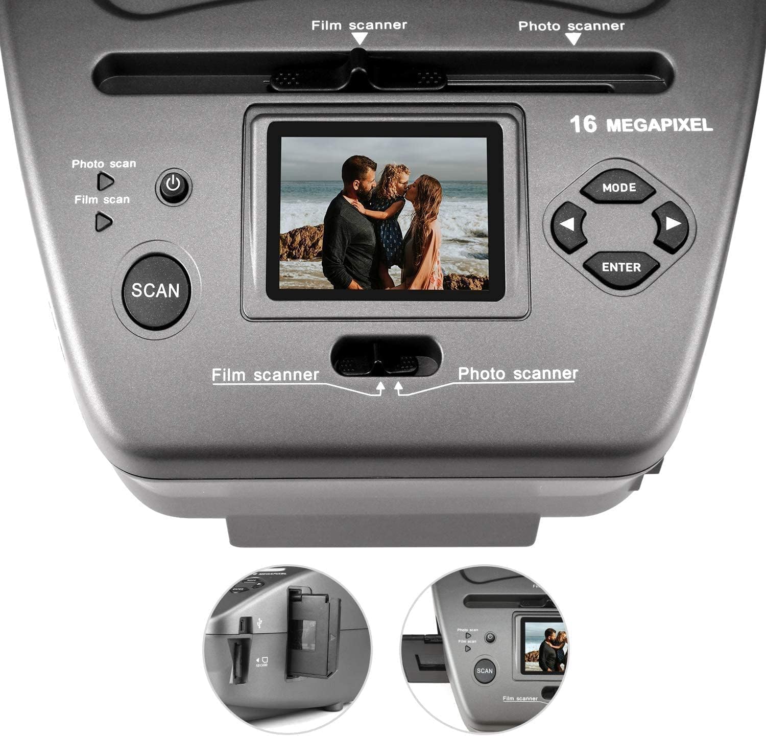 Digital Photo Scanner Slide Scanner Converts 35mm/135 Film Negatives and 3R/4R/5R Photos to 22MP Digital Images, Film Scanner for Old Photos/Slides/Business Cards, with 2.4" LCD & 4GB SD Card