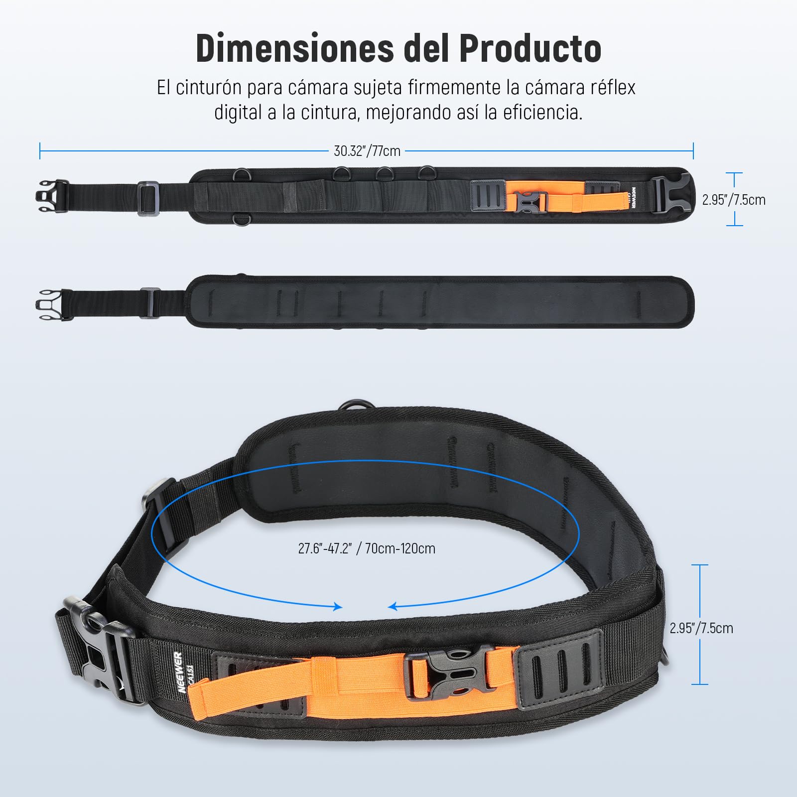 NEEWER Cinturón multifunción para cámara, Correa de cámara para fotógrafos, Cintura Transpirable Ajustable con Anillos en D para Bolsa DSLR, Bolsa de Lente, trípode, Accesorios de fotografía Flash