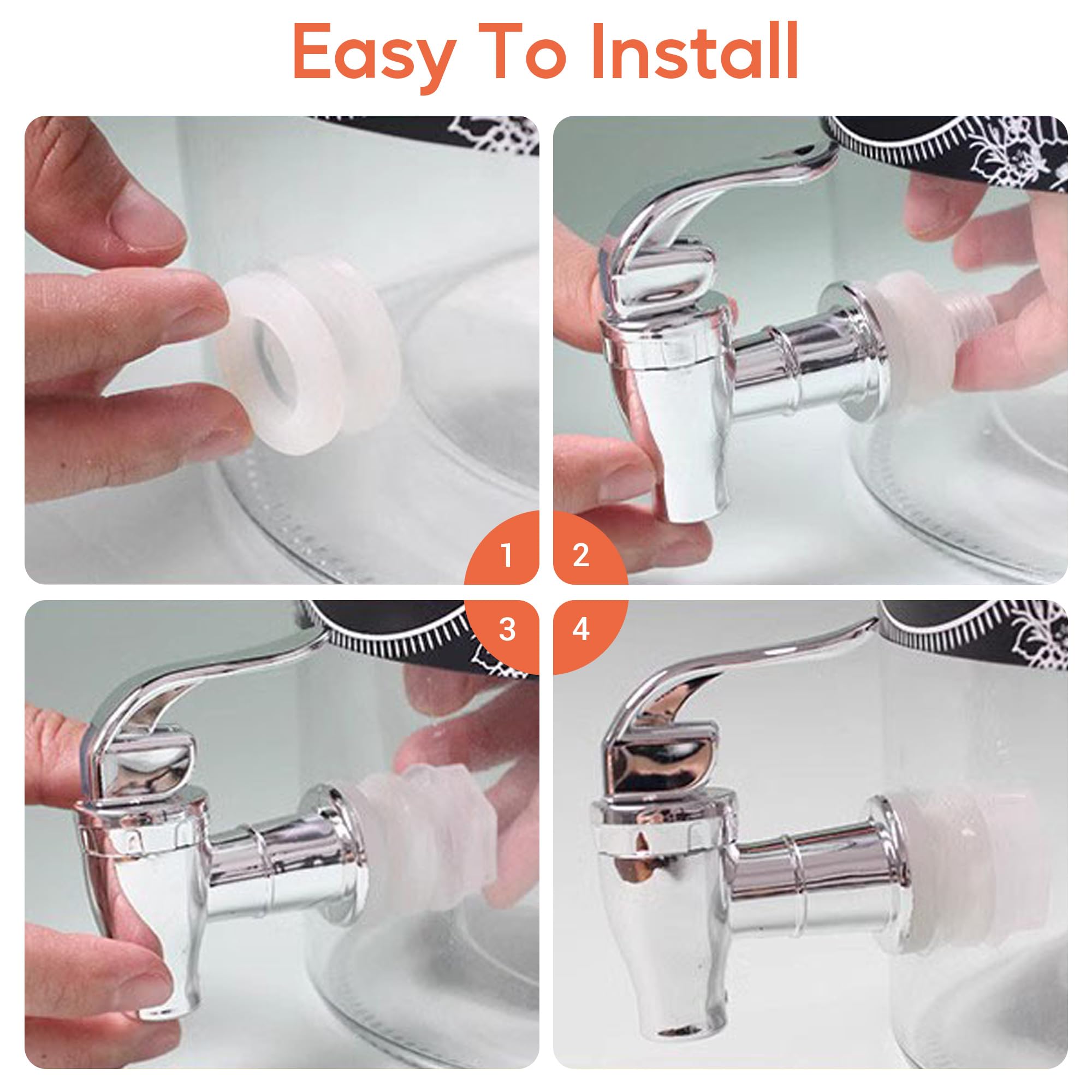 4 beccucci di ricambio per dispenser di bevande, in plastica, per distributori di bevande, set di nastri per rubinetto esterno (stile a pressione, argento)