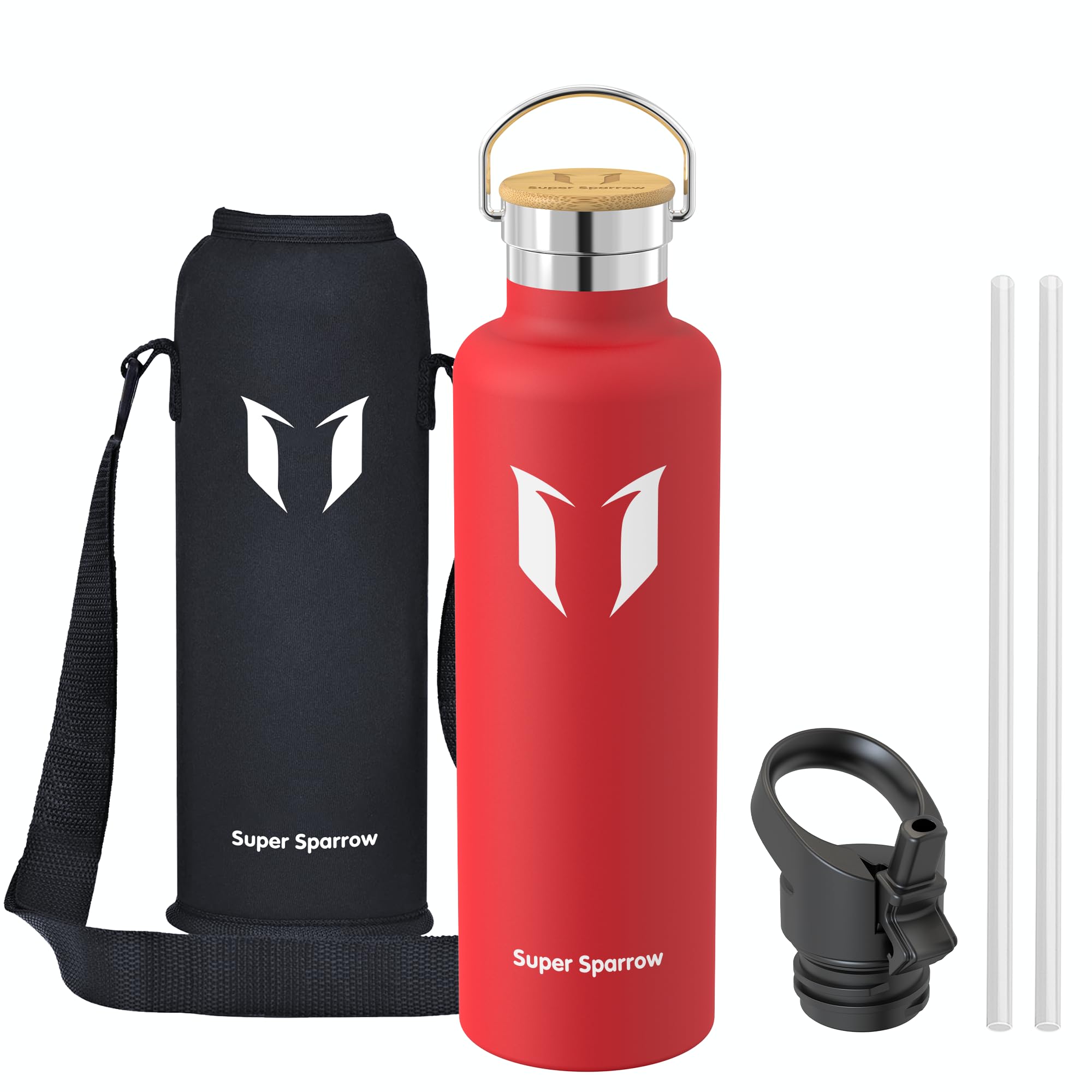 Super Sparrow Borraccia Termica - Bottiglia Termica Senza Perdite - 350ml/500ml/620ml/750ml/1L - Senza BPA Borracce Bambini - Per Scuola, Sport, Campeggio, Palestra, Ciclismo - Con 2 Tappi
