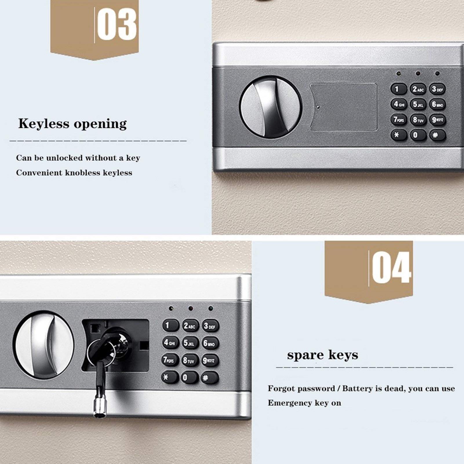 Cassaforte Elettronica Digitale di Sicurezza, Struttura in Acciaio, Nascosta con Serratura, Ideale per Casa, Ufficio, Hotel, Armadietto Portavalori.,