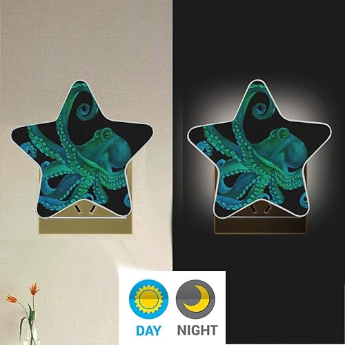 Miniatura 4 de Lámpara de luz nocturna LED con enchufe de pulpo de acuarela con sensor de anochecer a amanecer para pasillo, cocina, baño, dormitorio, decoración