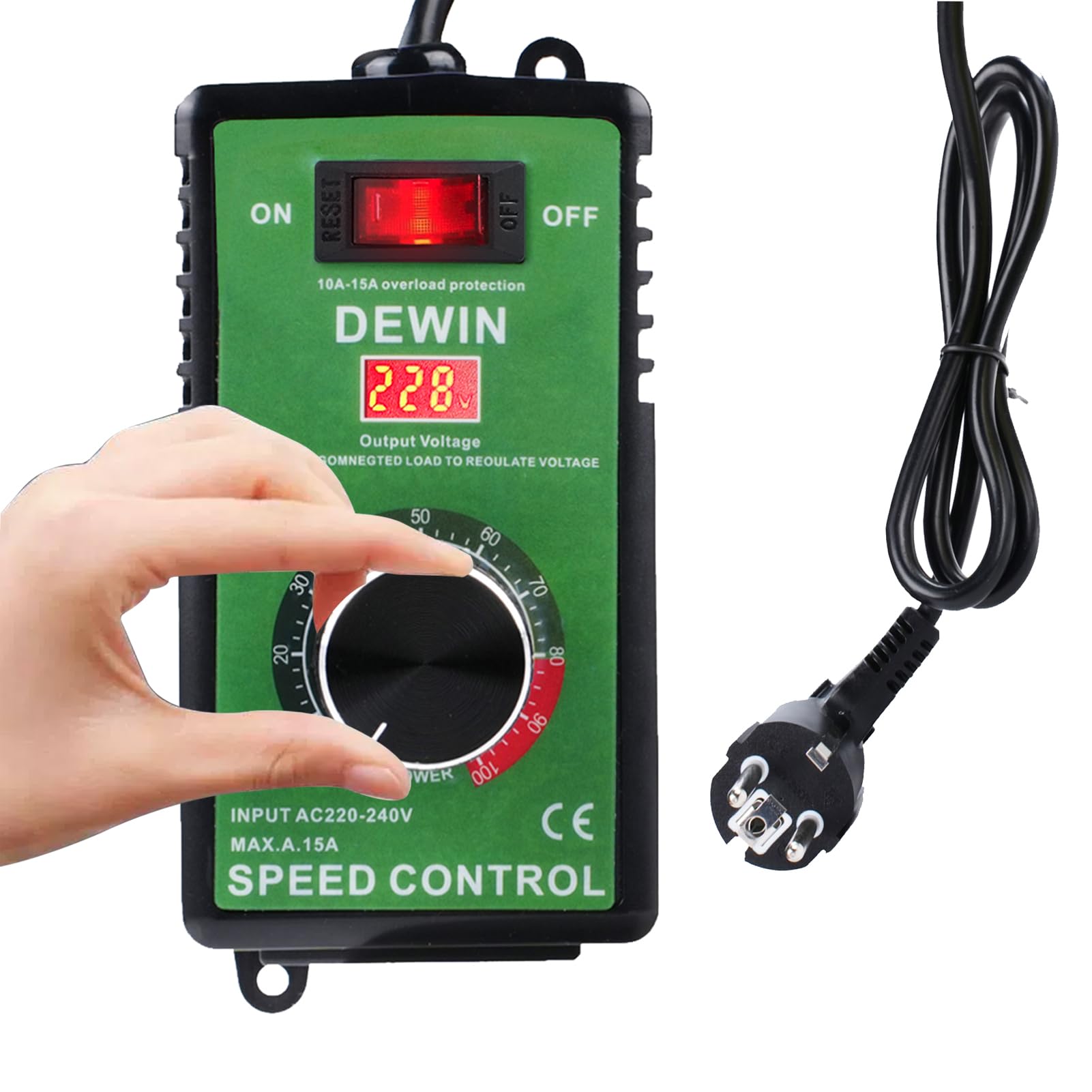 DEWIN Drehzahlregler 230V / 500W – PWM-Regler Mit Digitalanzeige, 0-100% Stufenlos Für Bürstenmotoren