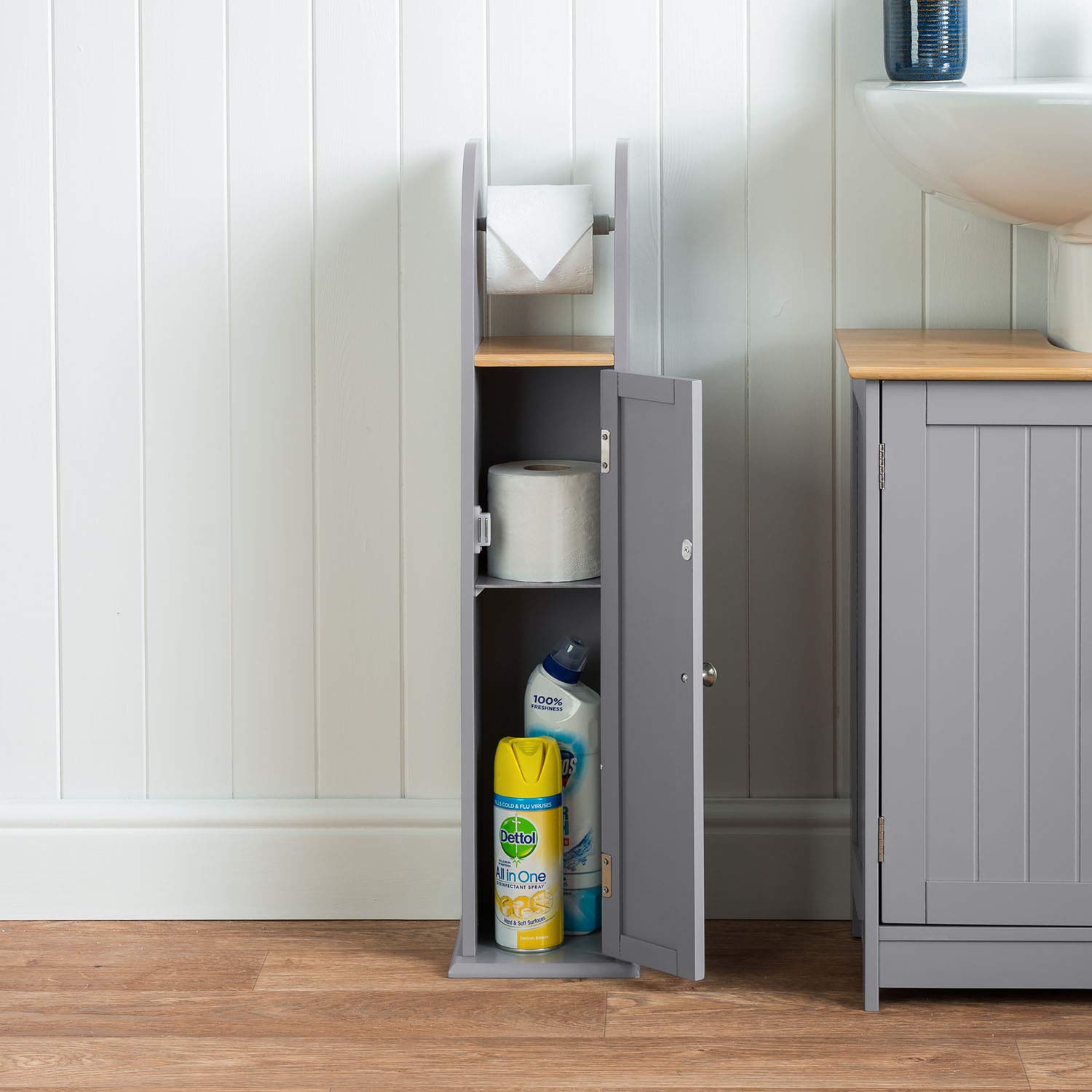 Buy CHRISTOW Free Standing Toilet Roll Holder Wooden Grey