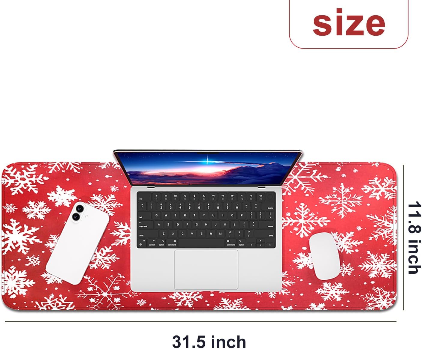 Large Gaming Mouse Pad XL Desk Keyboard Pad Mat with Stitched Edges Non-Slip Base for Home Office Computers Laptops Tablets Extended Pads Mats Accessory 11.8X31.5 Inches (New Year's Snowflakes) image 2
