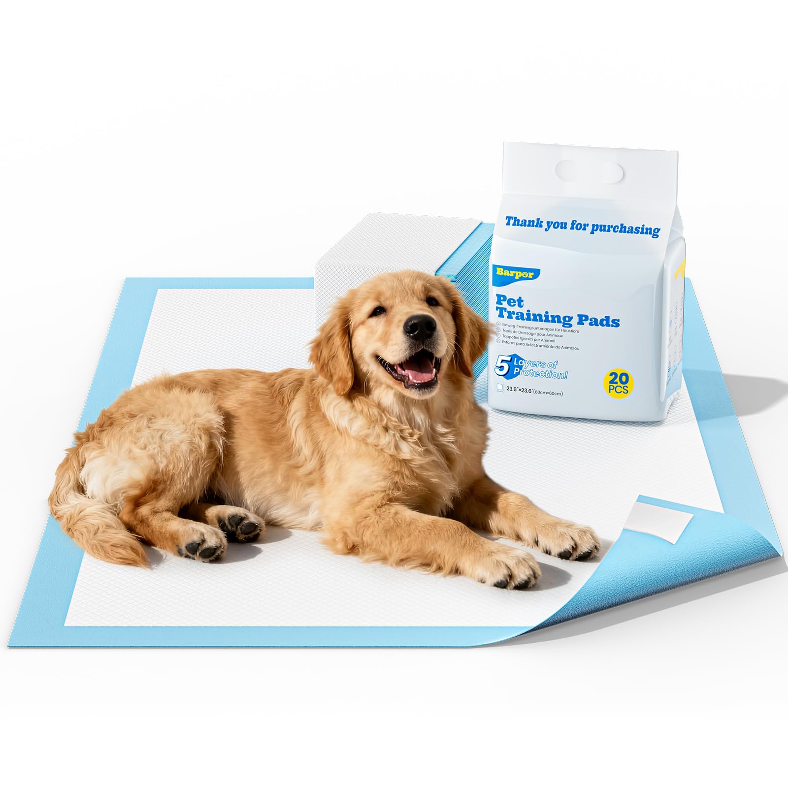 PIPI Matten für Hunde - Welpen Unterlagen 60x60cm Trainingspads für Hunde 20 Stück, Inkontinenzunterlage Einweg Wickelunterlage 5-Lagiges Design mit Schnell Trocknender Oberfläche