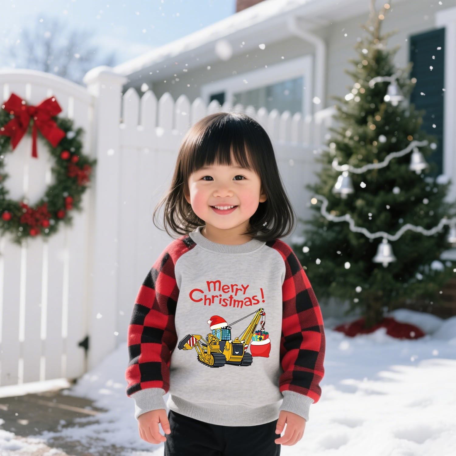 Toddler Boys Girls Christmas Sweatshirt Kids Santa Dinosaur Monster Truck Graphic Long Sleeve T-shirt Tops 2-7 Years