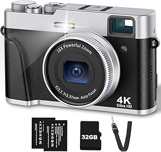 4K Digital Camera with Viewfinder & Flash, Autofocus 48MP Cameras for Photography Vlogging Camera for Adults Teens Compact Travel Camera with Classic Dial, Time Lapse, Selfie, 16X Zoom, 32GB SD Card
