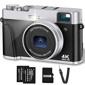 4K Digital Camera 48MP Camera for Photograhy with Flash and Viewfinder, Digital Point and Shoot Camera Portable Vlogging Camera with 32G Memory Card, Lanyard