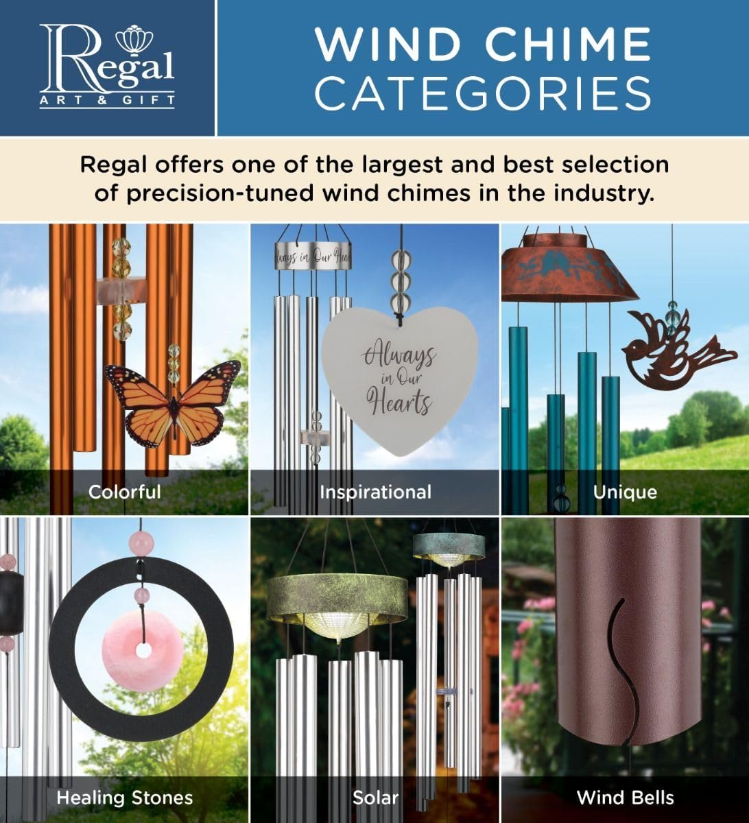 Regal Art & Gift Tuned Wind Chime for Outdoor and Indoor Use | Hand-Tuned Garden Chime with Crystal Accents for Porch, Patio, Balcony, or Window | Aluminum Steel Acrylic |Blue|22 Inch