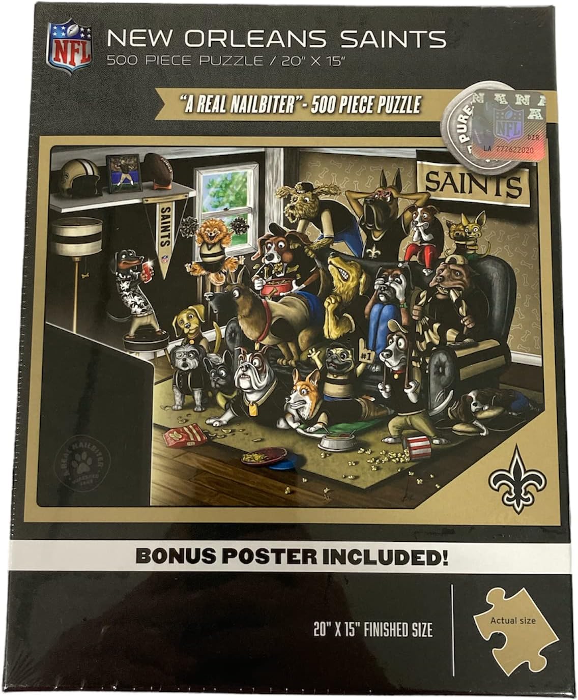 YouTheFan NFL New Orleans Saints Purebred Fans NFL Purebred Fans "A Real Nailbiter" Puzzle & Bonus Poster, Team Colors, 15" X 20"