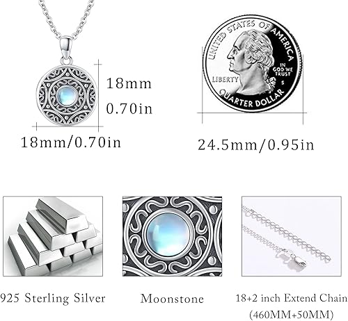 Miniatura 6 de Silikepa Locket Necklace for Women Mens 925 Sterling Silver Moonstone CelticViking Locket Necklace Holds Photos Moonstone Jewelry Gifts for Women