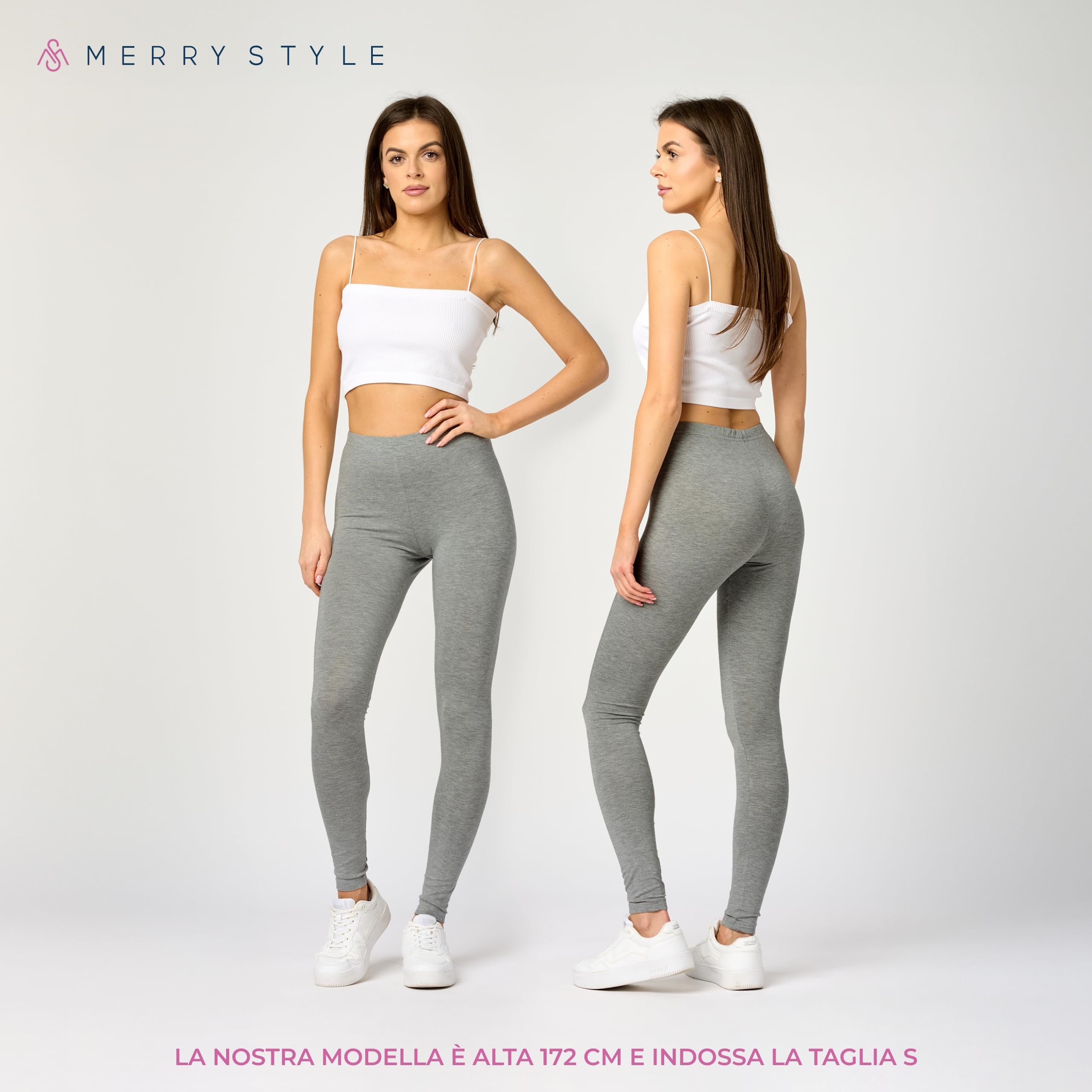 Merry Style Leggings Lunghi Donna in Viscosa con Elastan Ampia Pantaloni Donna Banda Elastica Leggins Donna per Casa Palestra Tempo Libero MS10-143