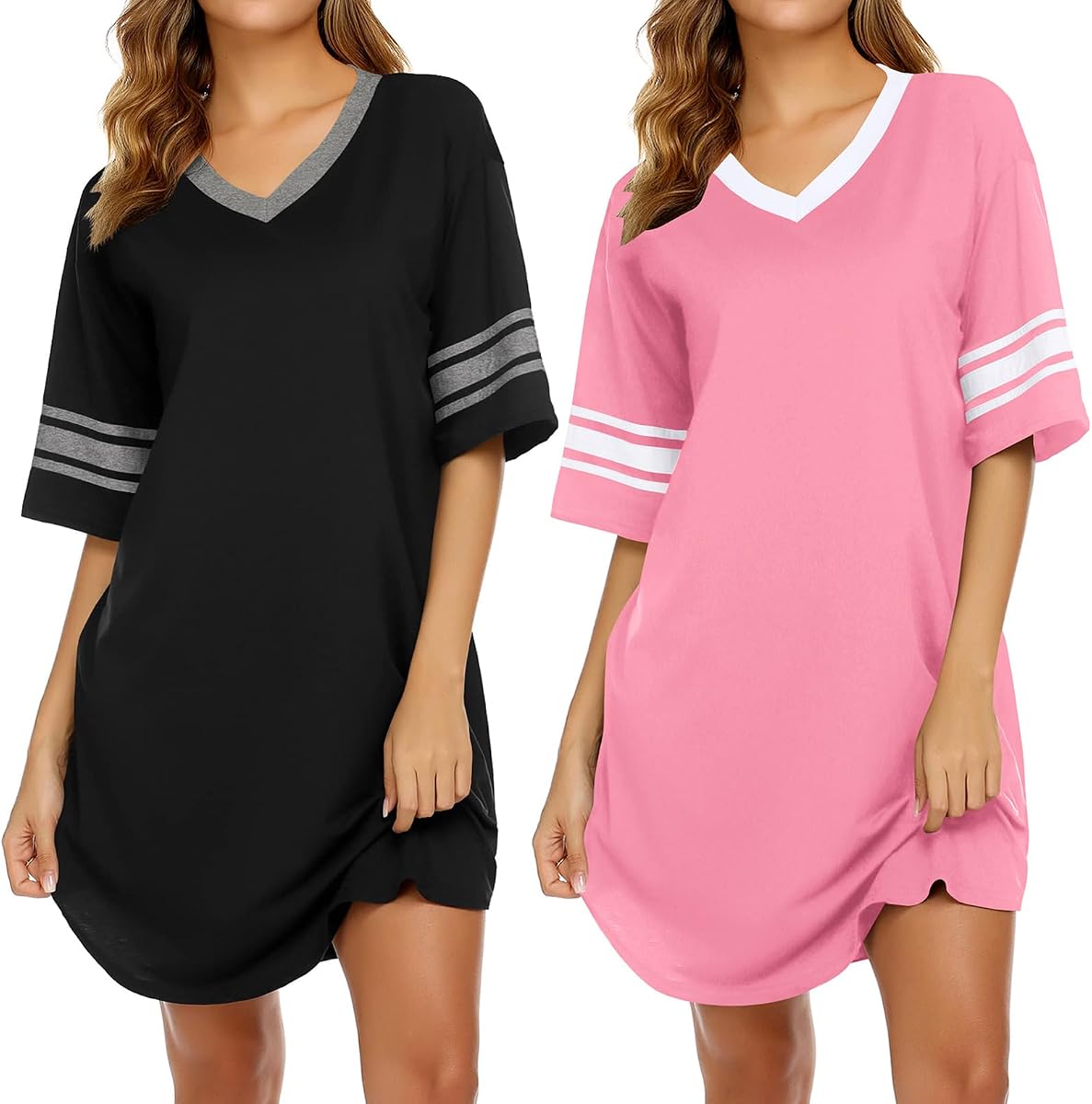 Camisones para mujer, paquete de 2 camisones de manga corta con cuello en V