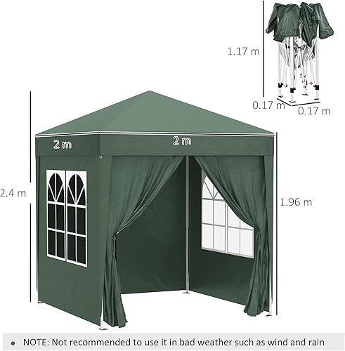 Miniatura 5 de Outsunny Carpa desplegable para jardín, carpa para fiesta, carpa para boda, toldo con funda de transporte gratuita, color verde + 2 paredes