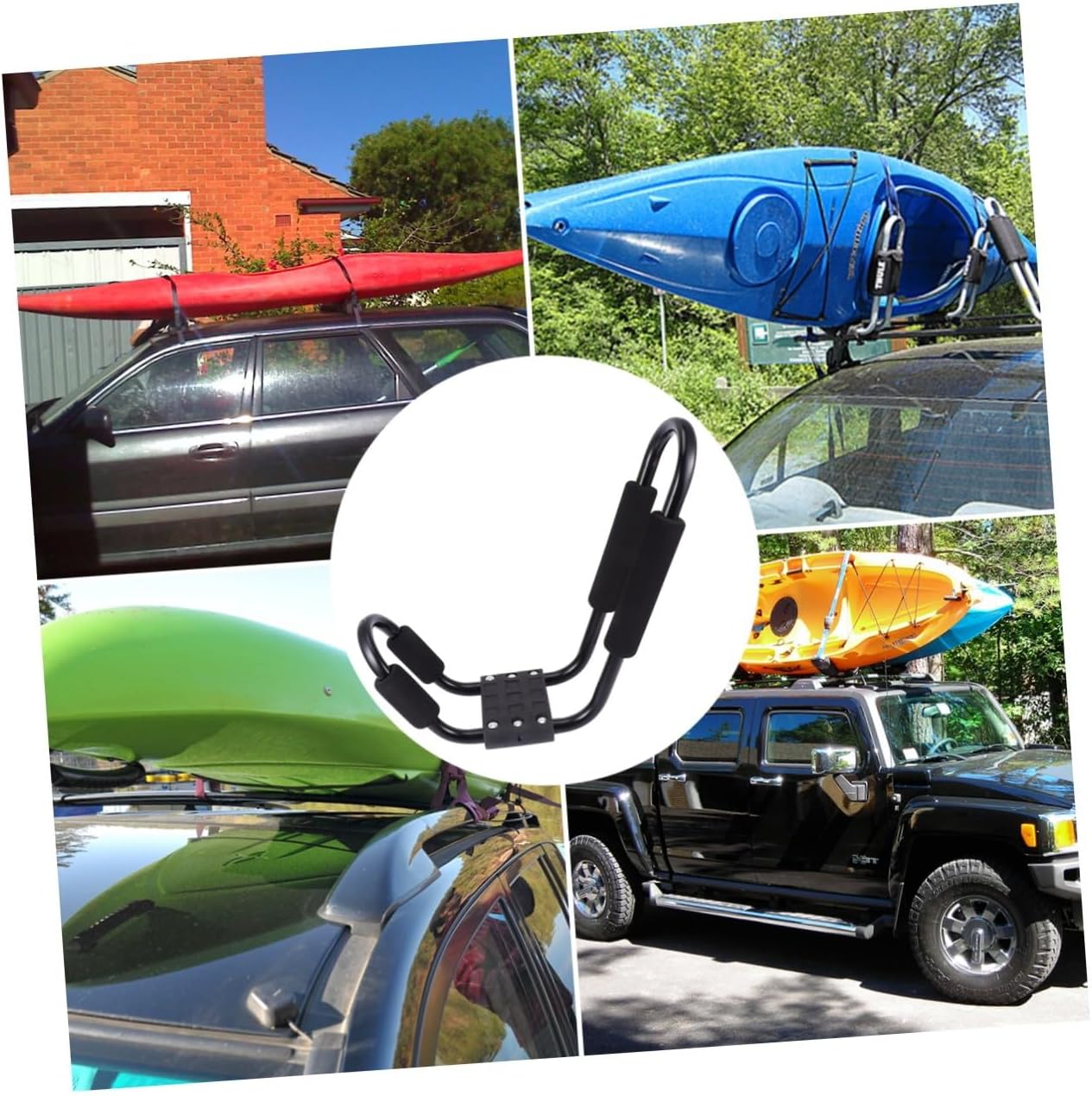 SECFOU 2pcs Kayak Roof Rack Carrier for Car SUV Truck, J-Shaped Canoe Roof Frame with Detachable Design, Heavy Duty Kayak Car Rack for Outdoor Water Sports Transport