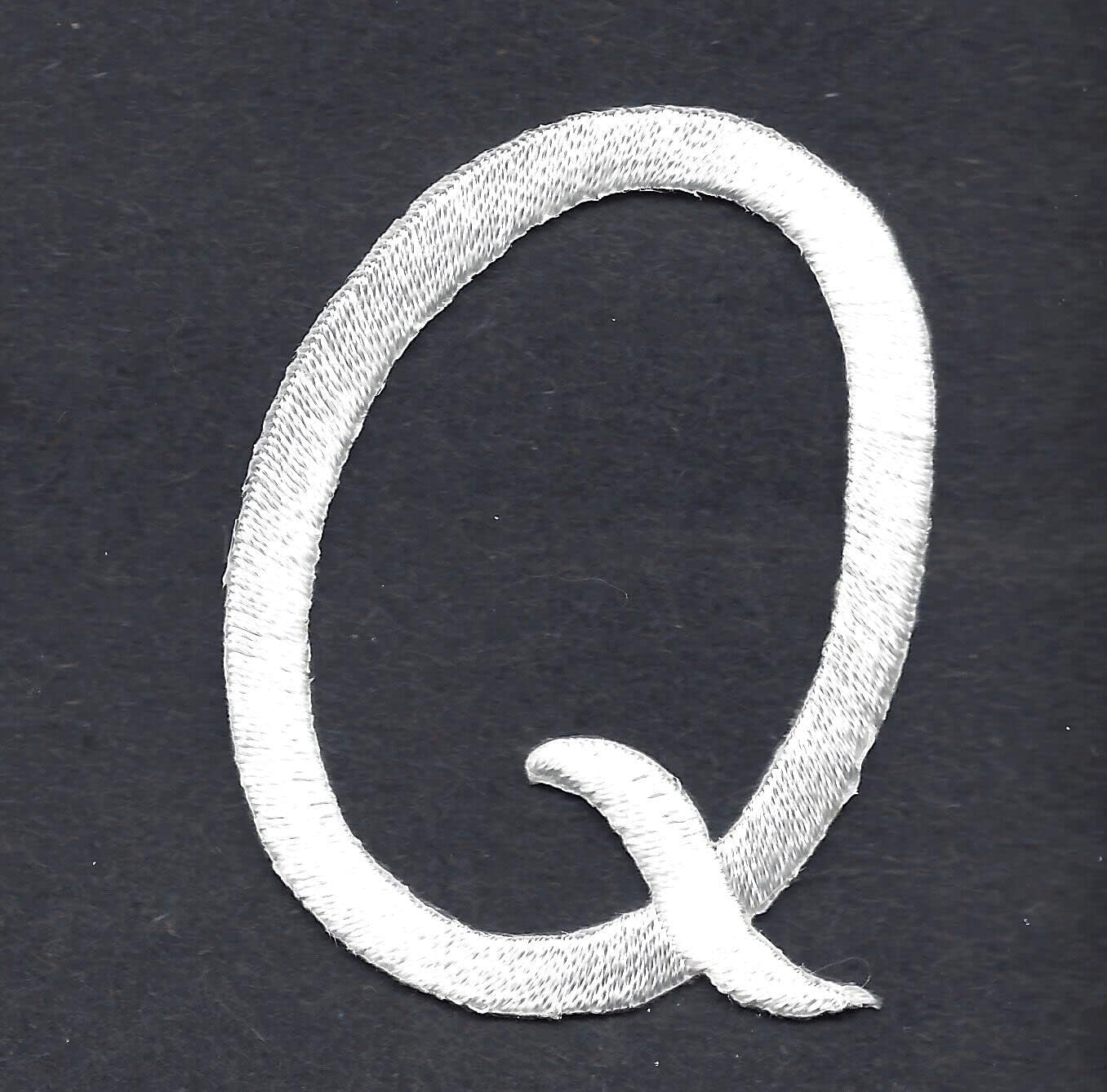 SCRIPT LETTERS - White Script Letter "Q" - Iron On Embroidered Applique