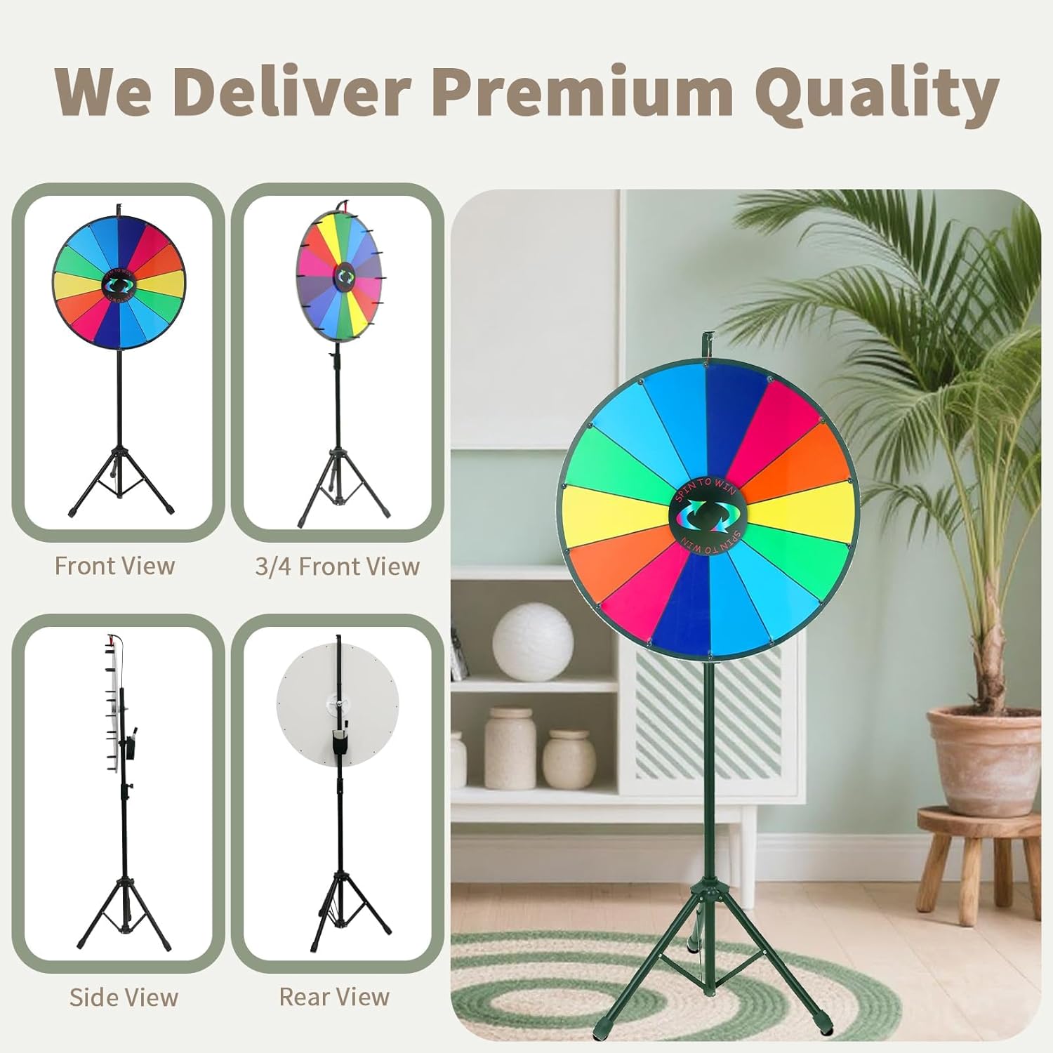 iElyiEsy 24 Inch Spinning Prize Wheel with Stand, Adjustable Height Tripod 14-Slot Dry Erase Floor Prize Wheel for Business Promotions, Trade Shows, Retail Events & Marketing Activities