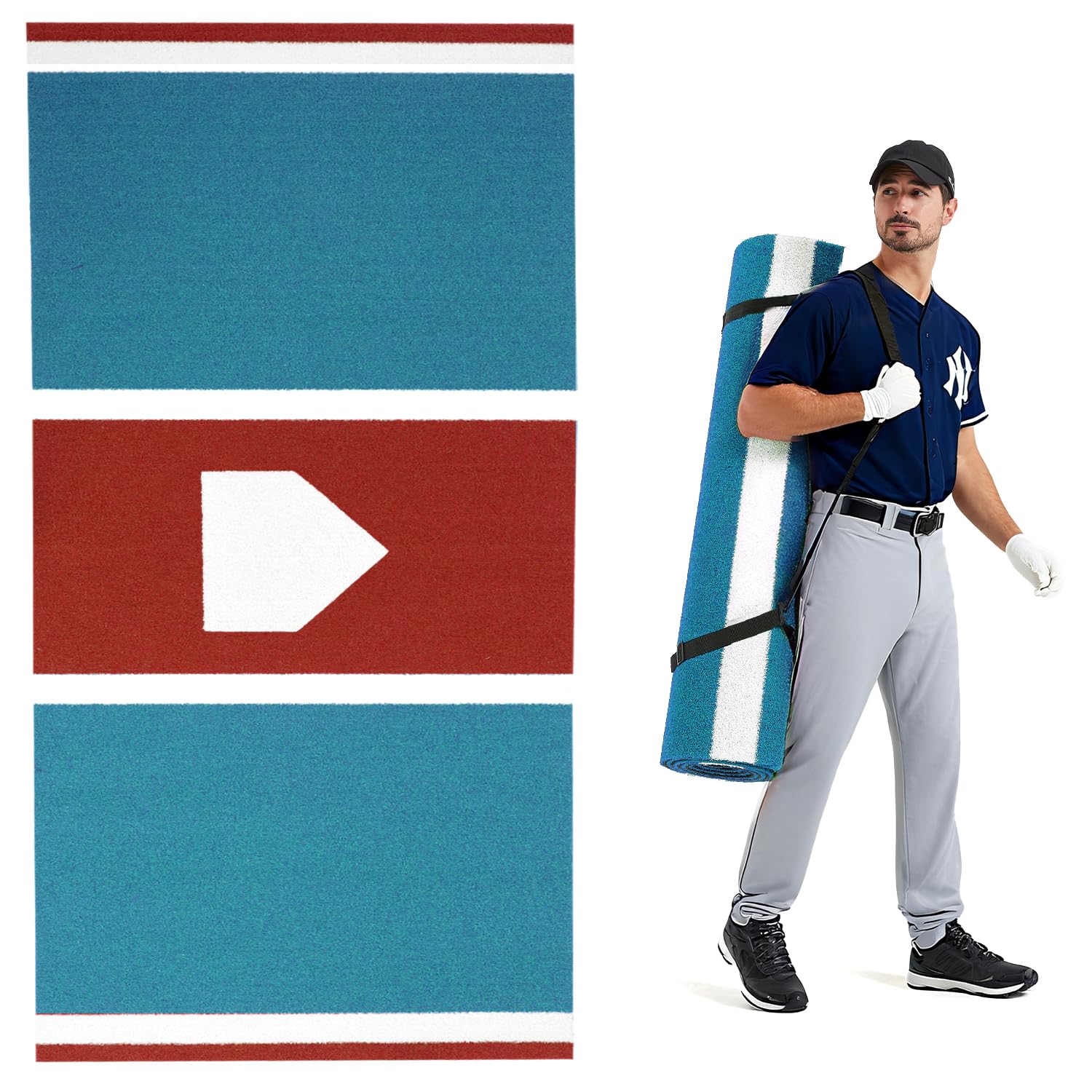 GSK Baseball Hitting Mat Red Blue 6x12 FT |3,8x10 FT Dual Color Turf Batting Practice Mats EVA Foam Non-Slip Backing Roll-Up Indoor Training Softball Coach Teaching Swing
