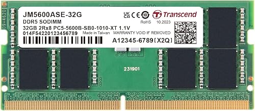 Transcend Jet DDR5-5600 32GB 2Rx8 Cl46 (2Gx8) X16 Unbuffered Notebook So-DIMM Internal Memory