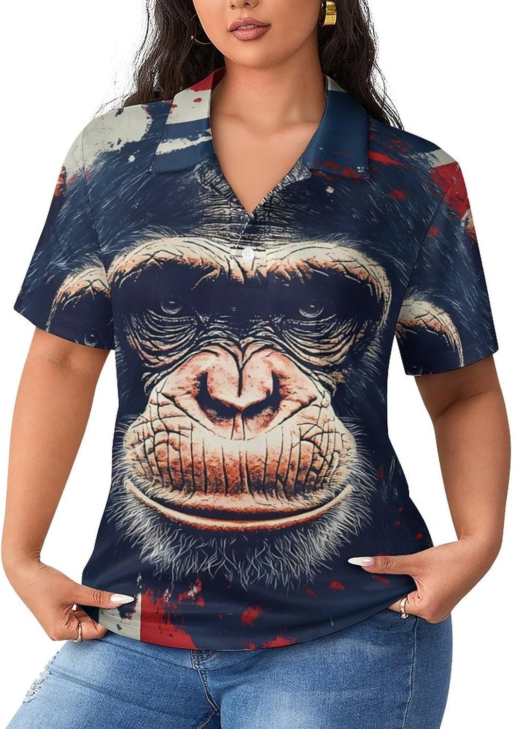 British Flag Monkey Women's Golf Polo Shirts Short Sleeve Quick Dry Tennis Tops Casual Work Blouses