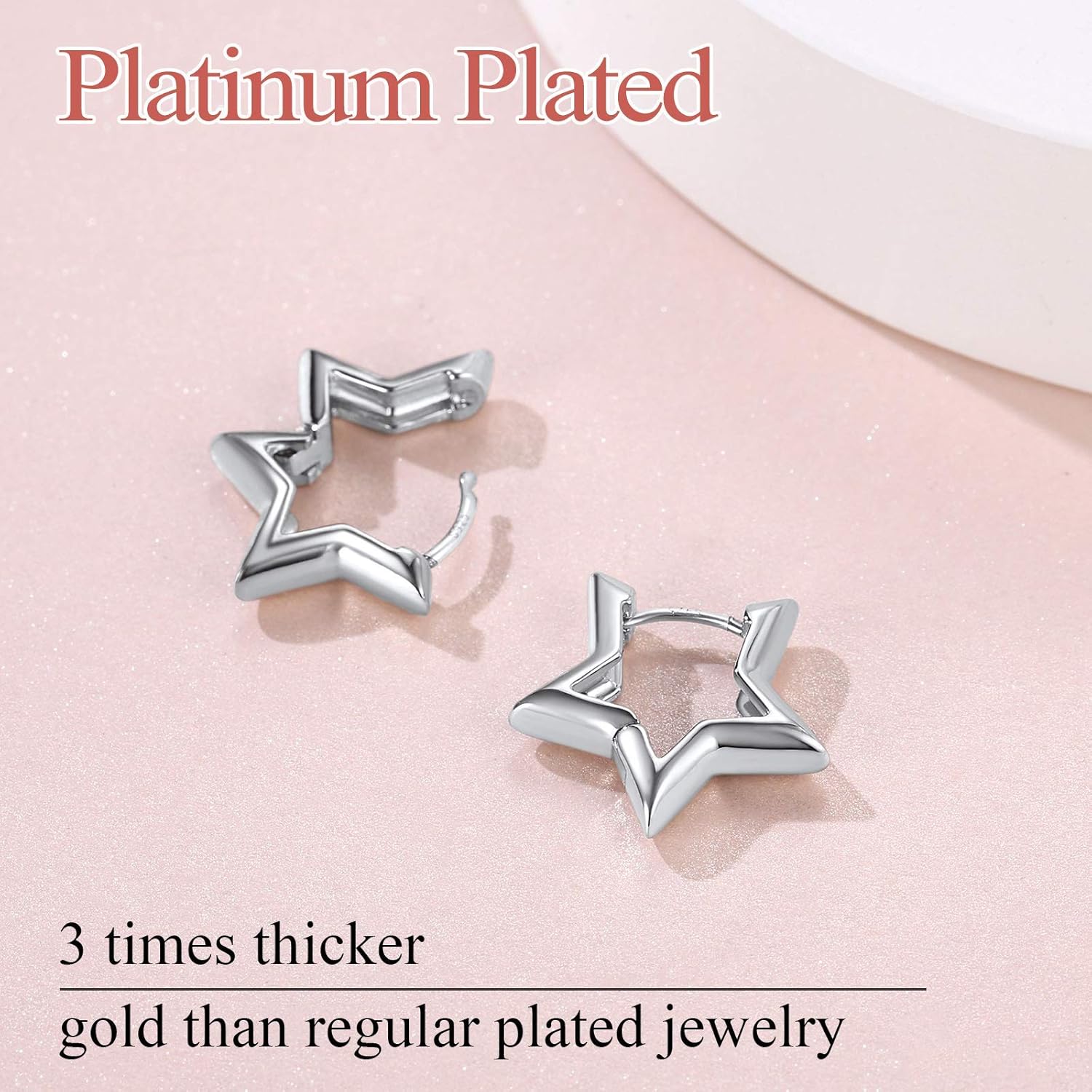 FindChic Hypoallergenic Small Star/Heart/Spike/Square Huggie Earrings for Women 14K Gold/Platinum Plated Cute Hoop Earrings Jewelry Gift for Her, with Gift Box - Image 7