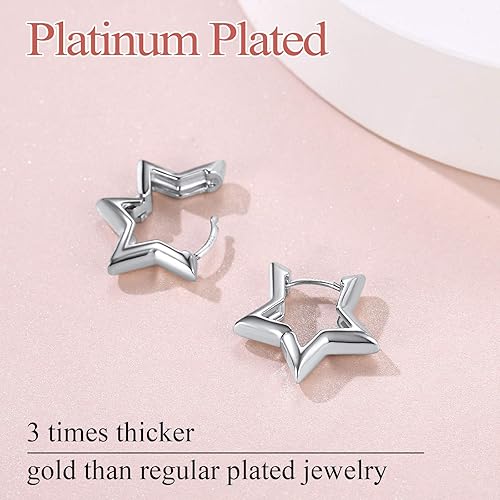 Miniatura 7 de FindChic Aretes hipoalergénicos para mujer, diseño de estrella, corazón, espiga, cuadrado, chapado en oro de 18 quilates, platino, bonitos aretes
