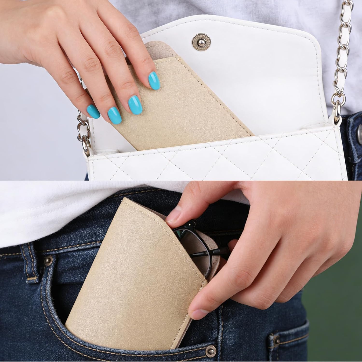 SAVITA Soft Leather Glasses Cases, 4 Pcs Slim Reading Eyeglasses Case Glasses Case Sunglasses Pouch Safety for Women Men,