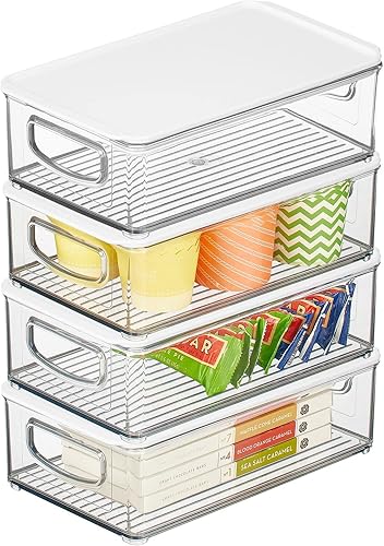 Miniatura 1 de mDesign Caja de almacenamiento de plástico para despensa con tapa y asas integradas, organización para harina, cereales, pasta, arroz o alimentos en