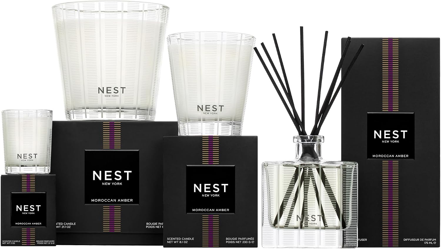 NEST New York Scented Votive Candle, Moroccan Amber - 2 oz - Up to 28-Hour Burn Time - Reusable Glass Vessel