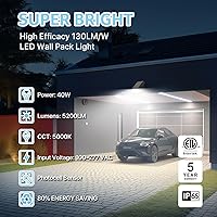 Vista 2 de HYPERLITE Paquete de Pared LED 40W: 5000K ETL Listado con Fotocélula de Anochecer al Amanecer Iluminación de Seguridad Comercial - Luz de Pared