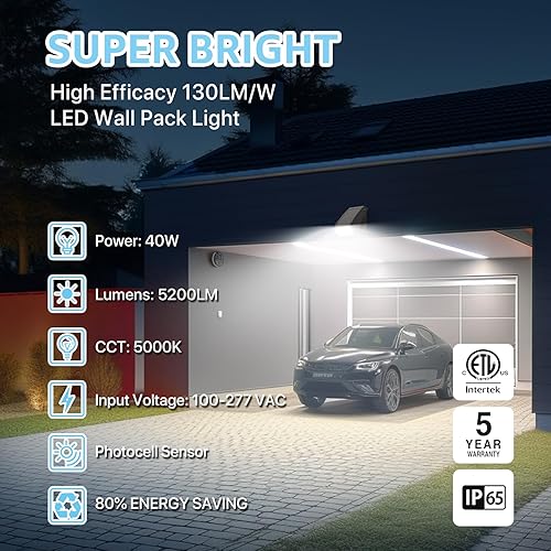 Miniatura 2 de HYPERLITE Paquete de pared LED de 40 W 5000 K ETL listado con fotocélula del atardecer al amanecer iluminación de seguridad comercial  Paquete de