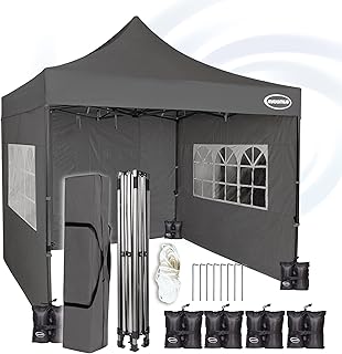 MAXIMUS HEAVY DUTY POP UP GAZEBO 3m x 3m COMMERCIAL MARKET STALL WITH 4 WEIGHT BAGS (4 Walls, Grey)