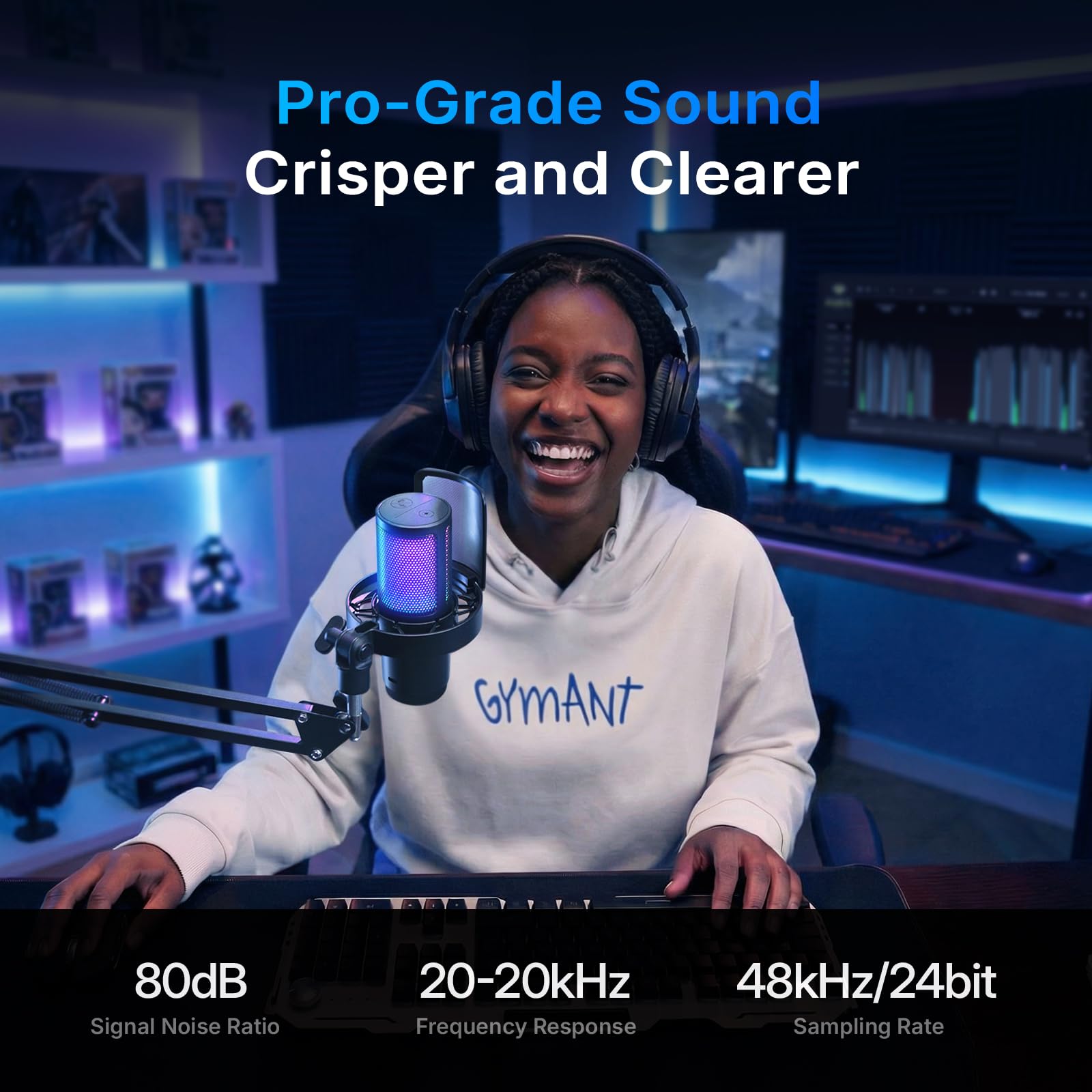 MAONO DGM20WS Wireless Mikrofon für PC, USB Mikrofon mit Mikrofonarm für Gaming & Streaming, Touch-Geräuschunterdrückung, Schnell-Stummschaltung, Gain-Regelung, RGB, Mikrofon für PS5, Twitch & Discord