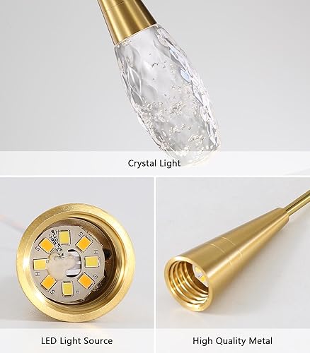 Miniatura 4 de 3 luces LED colgantes para isla de cocina, lámpara regulable dorada, moderna iluminación colgante de cristal para comedor, dormitorio, sala de