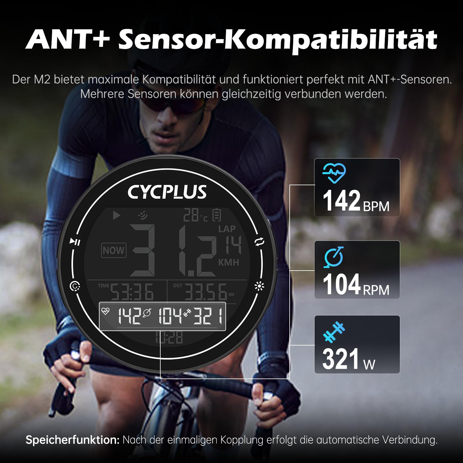 CYCPLUS Fahrradcomputer GPS Fahrradtacho Kabellos, Wasserdicht IPX6 Fahrrad Computer ANT+ Drahtloser Radcomputer, Rennrad Bluetooth 5.0 und Kilometerzähler, kompatible mit Strava (Neu Aufgerüstet)