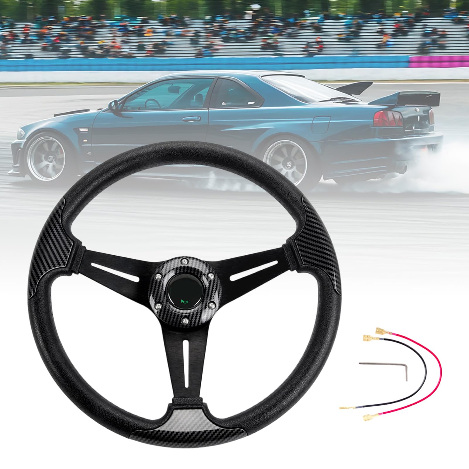 Volante da Corsa in Lega Alluminio Struttura da 345 Mm Impugnatura in ABS Adatta per Simulazione Guida Volante da Corsa in Lega Alluminio