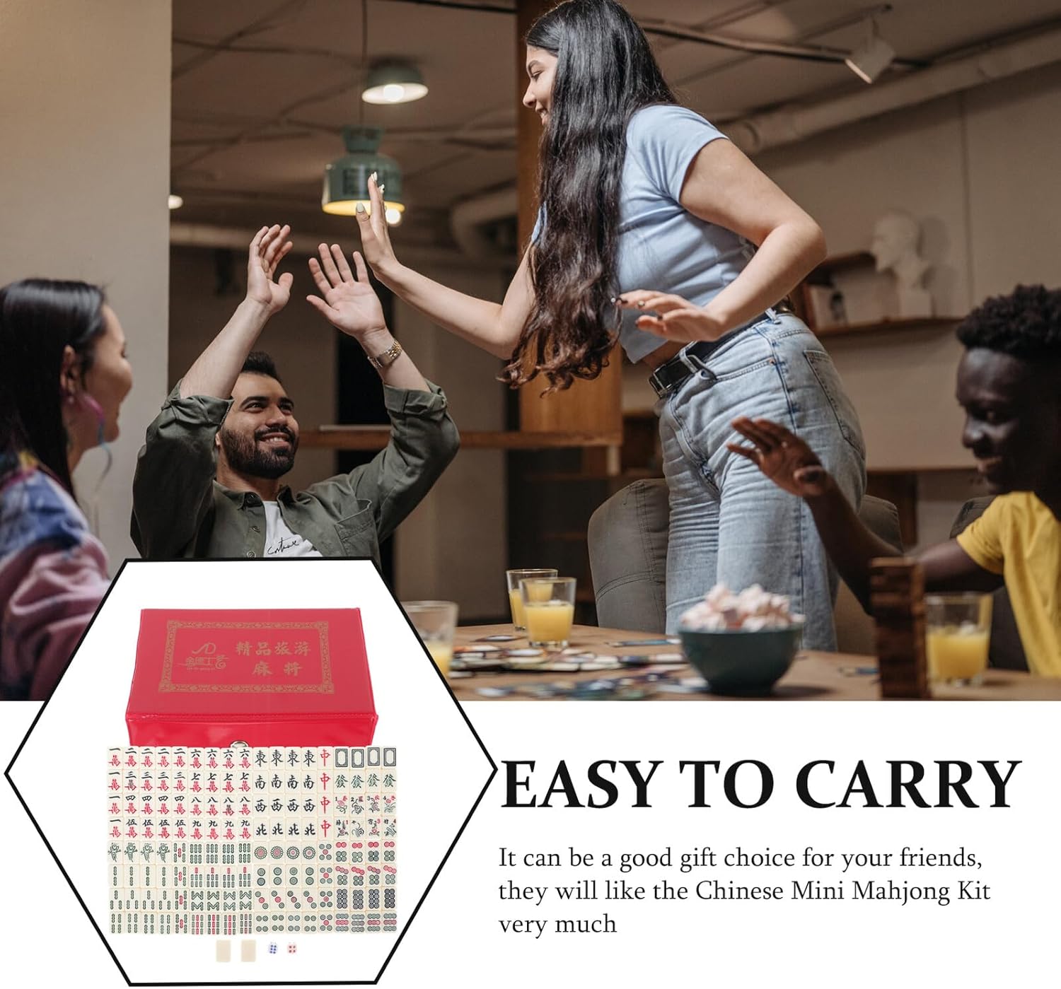 Yardwe Mini Travel Mahjong Set Acrylic Chinese Mahjong Kit for Adults and Portable Solid Carved Tiles with Case for Travel and Family Games