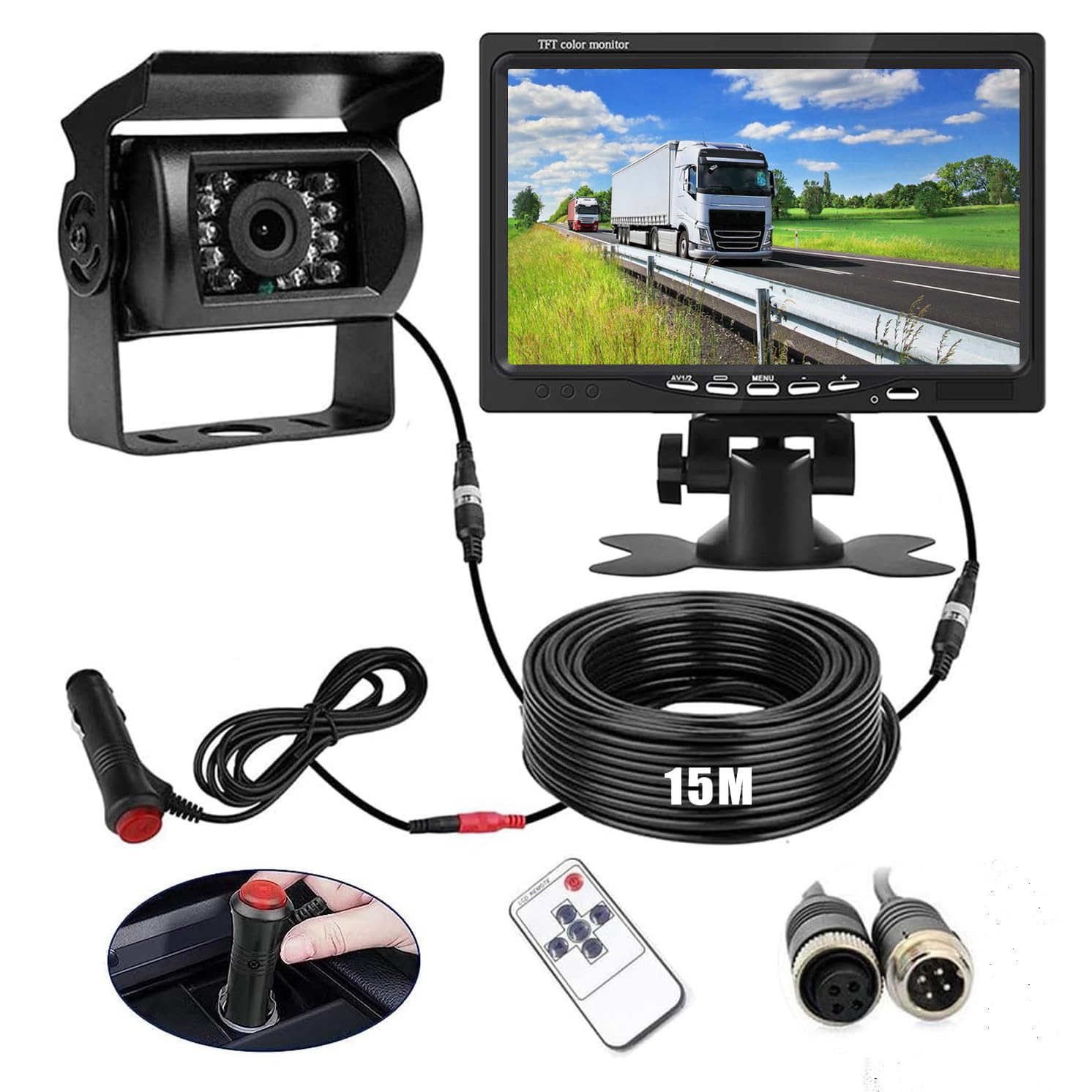 DIGOT Reversing Camera Kit, 7'' Monitor Rear View Mirror Camera IP68 Waterproof Night Vision, 12V-24V Park Assist for Truck Car Large Vehicle Van Caravan Trailer