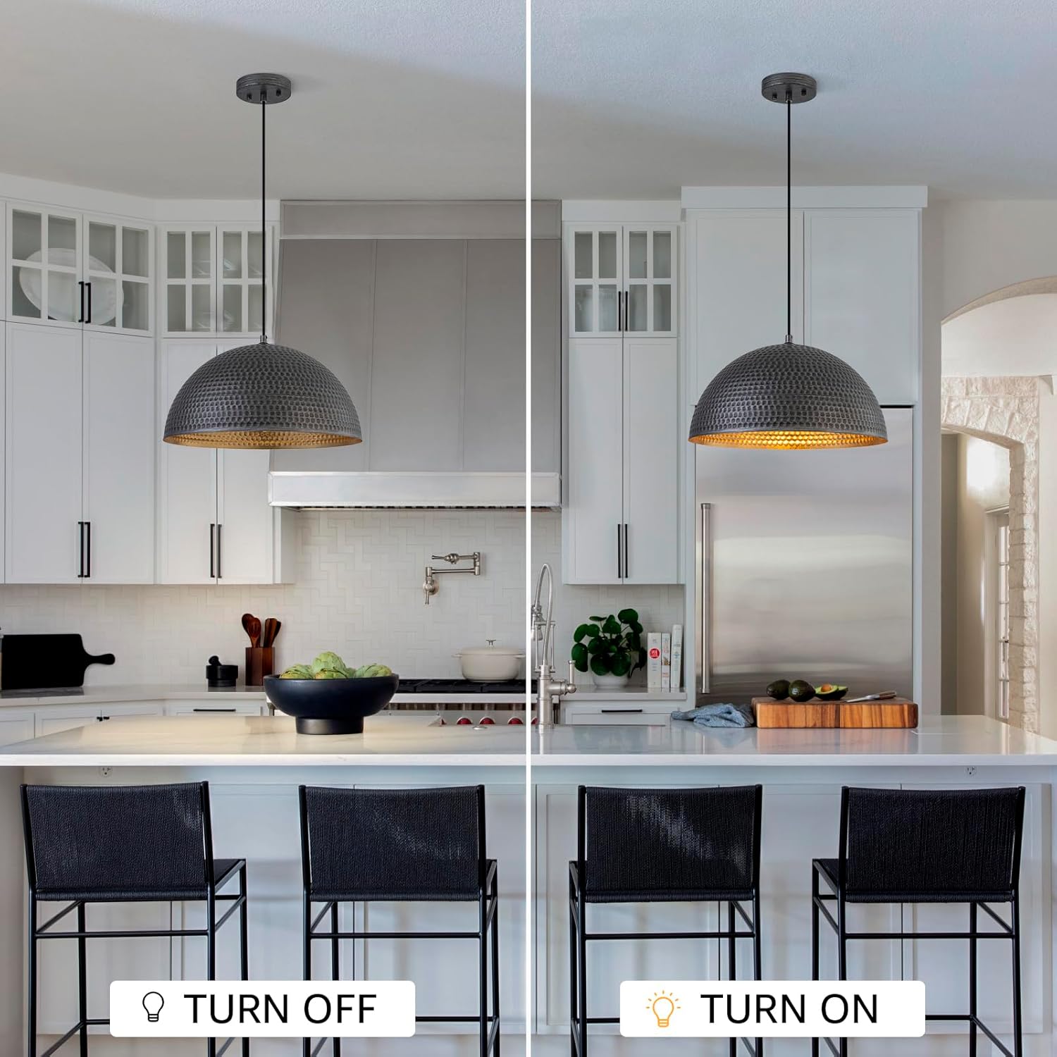 15.7" Farmhouse Pendant Lights Kitchen Island,Black and Silver Hammered Large Industrial Chandelier,Adjustable Metal Dome Pendant Lights for Dining Room,Bedroom,Hallway