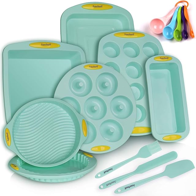 10in1 Nonstick Silicone Baking Cake Pan Tin Tray Sheet Mould Set for Oven, BPA Free Heat Resistant Bakeware Supplies Mold Tools Kit for Pancake Crepe Pizza Cupcake Bread Loaf Muffin Donut Pie Utensil