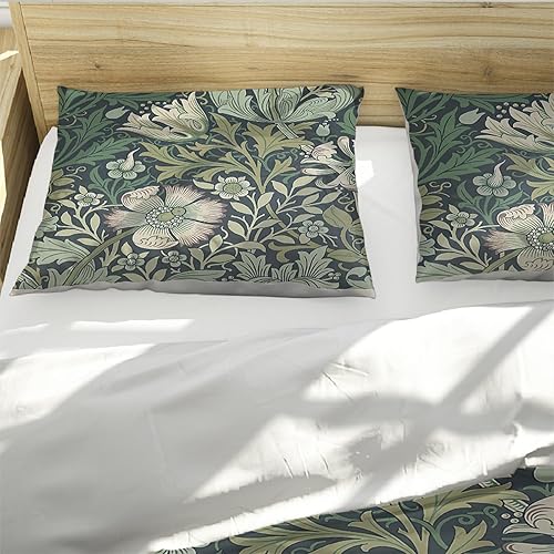 Miniatura 4 de FEIPUHOME Art William Morris - Juego de ropa de cama verde bohemio, vintage, exuberante, vegetal, hojas, flores, funda de edredón para adolescentes