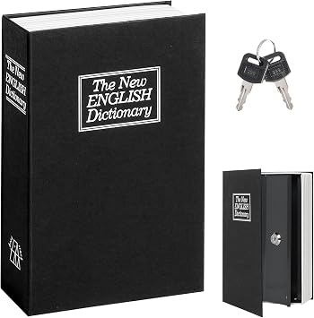 Decaller Book Safe with Key Lock, Diversion Hidden Secret Metal Lock Box for Home Security, Money & Jewelry, 9.5" x 6.2" x 2.2", Dictionary Black